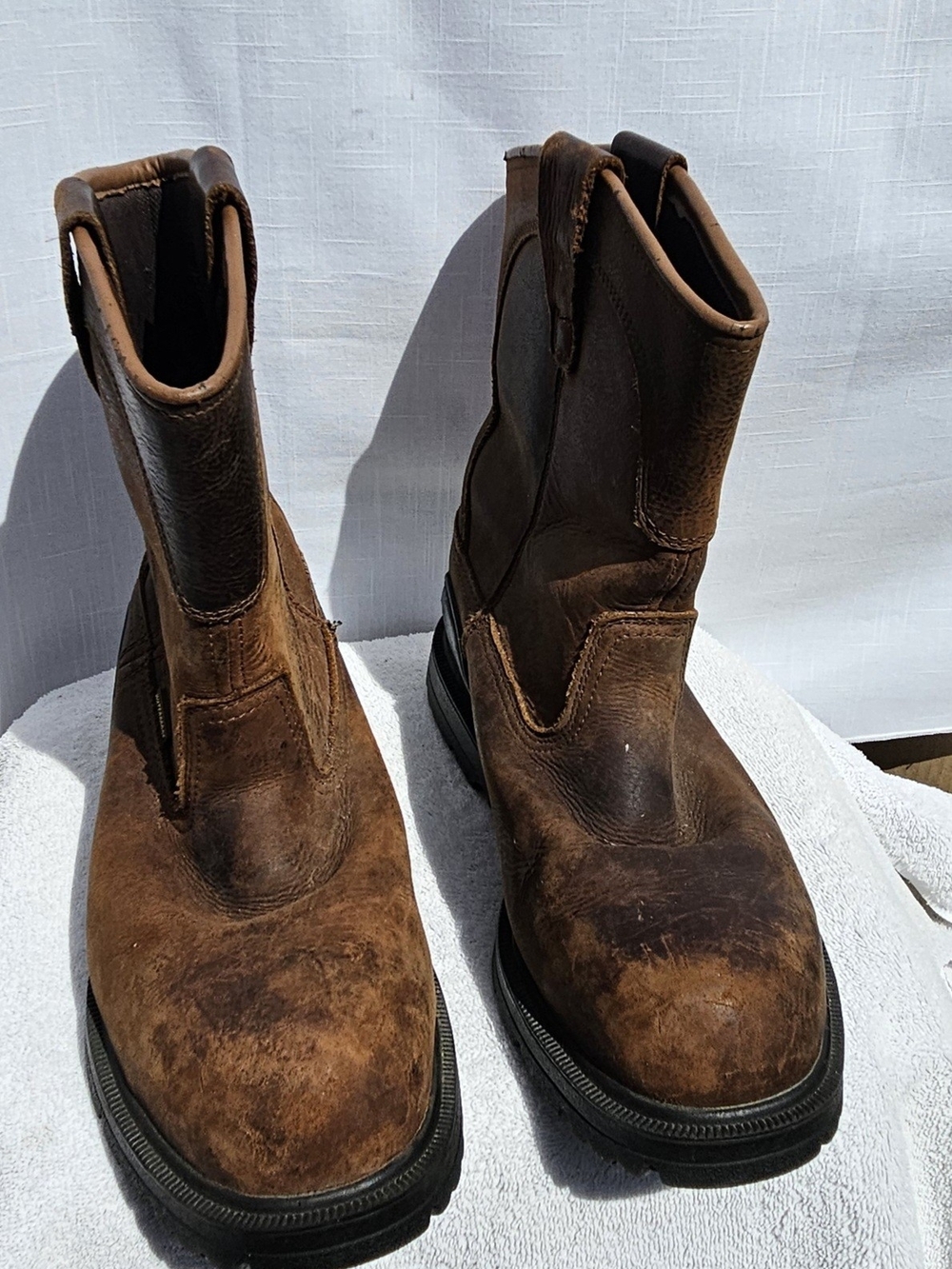 HERMAN Survivors Brown Leather Work Boots Pull-On Chelsea Style Sz 8 Waterproof